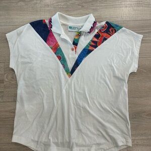 Lilly's Vintage White Polo with Colorful Abstract Design